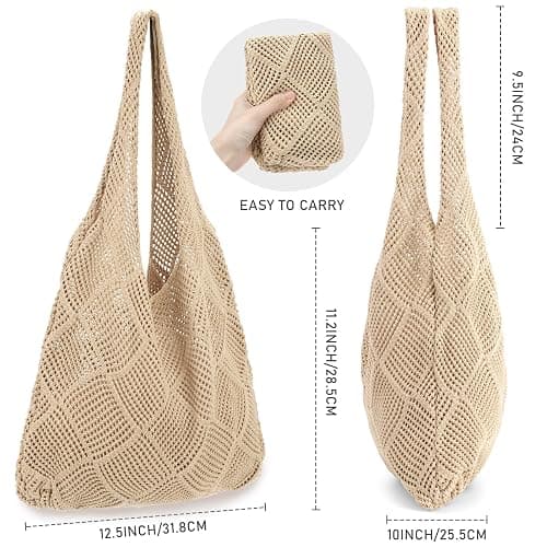hatisan Crochet Bags for Women - Summer Beach Tote, Aesthetic Hippie Knit Bag thumbnail 2