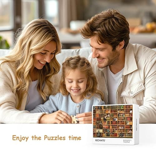 Cats Library Jigsaw Puzzle, 1000+ Piece Funny Kitten Bookshelf Puzzles, Challenging Animal Pet Lover Gifts for Friends & Family Activity Game Nights thumbnail 5