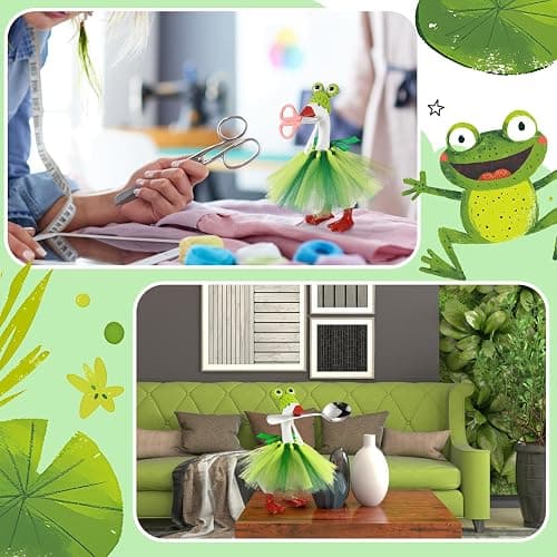 Sunnymove 7 Inch Mini Desk Goose Outfits with Frog shape Knitting Hat green Tutu Dress Mini Desk Goose Customs for Magnetic Statue Key Holder Decor thumbnail 6