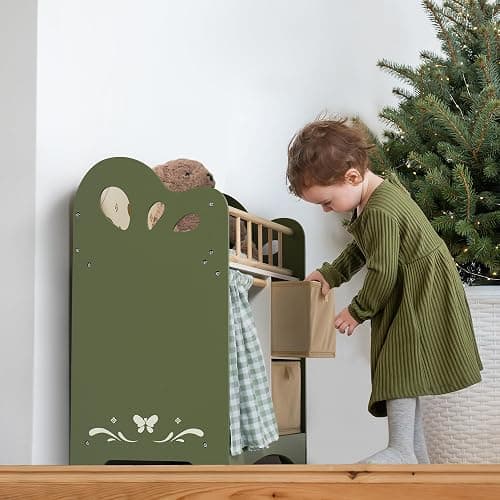 ROBUD Baby Doll Bed,Doll Bed with Storage and Bedding, Sturdy Baby Doll Cribs for Girls,Nice Gift of Doll Beds for 18 Inch Dolls to Children, Green thumbnail 7