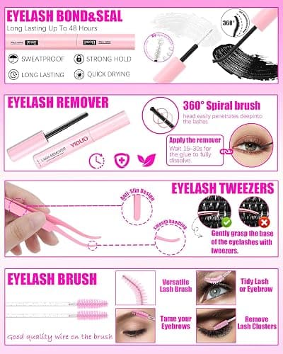YIDUO Lash Clusters Kit 1400PCS Manga Wet Look Soft Thin Lashes 40D 50D 60D 80D 9-16mm Continuous Length D Curl Individual Lashes with Fairy Manga Bottom Lashes Full DIY Lash Tools Set for Beginner thumbnail 8