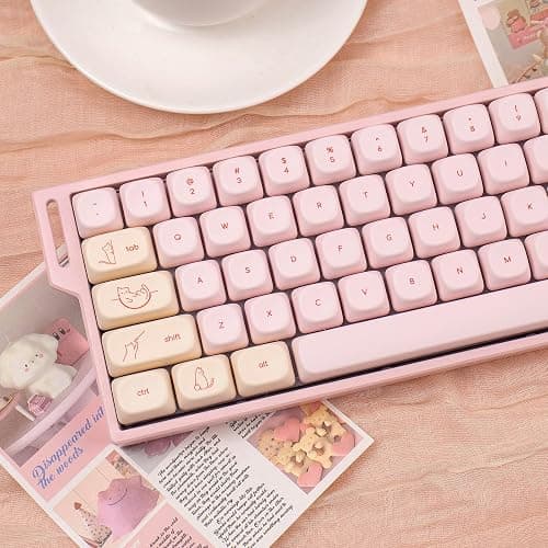 MOA Profile PBT Keycaps, Cute Pink Cat Keycaps Set, 128 Keys Custom Round Keyboard Cap, Dye-Sublimation Minimalist Key Cap Comaptible with 61/64/87/104/108 Cherry MX Switches Mechanical Keyboards thumbnail 4
