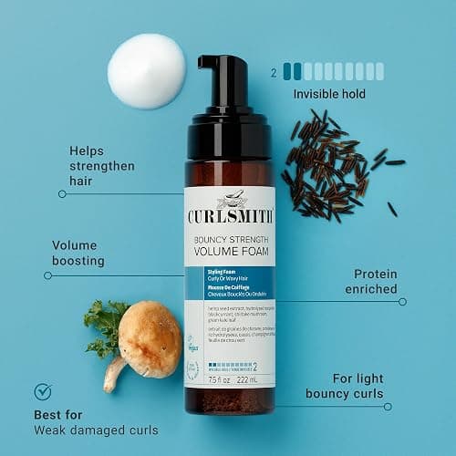 Curlsmith Bouncy Strength Volume Foam - Mousse leggera per volume, rinforzante, per tutti i tipi di ricci, capelli danneggiati, vegano e cruelty free (7.5 oz) thumbnail 3