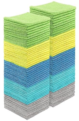 HOMEXCEL Microfiber Cleaning Cloths 100 Pack, Highly Absorbent Cleaning Towels, Lint Free & Scratch-Free Cleaning Rags for House, Kitchen and Car, Multi-Color Microfiber Towels 11.5 x 11.5 inch - Image 1