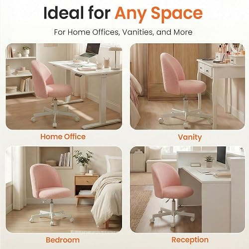 NEO CHAIR Office Vanity Chair with Wheels Comfy Desk Chair for Girls Cute Computer Small Armless Adjustable Height Swivel for Home Bedroom Task (Pink) thumbnail 7