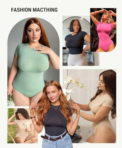 FeelinGirl Shapewear Bodysuit Tummy Control Soft Short Sleeve For Women thumbnail 2
