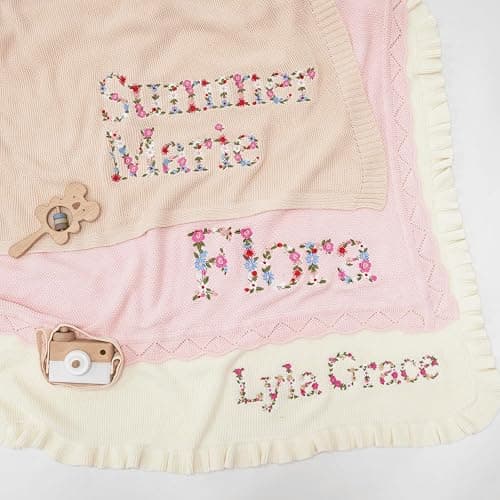 SWaddle AN Personalized Floral Embroidered Name Blanket – Soft Cotton Knit Newborn Blanket, Custom Keepsake Gift, Cozy Cover for Girls, Unique Shower Present thumbnail 7