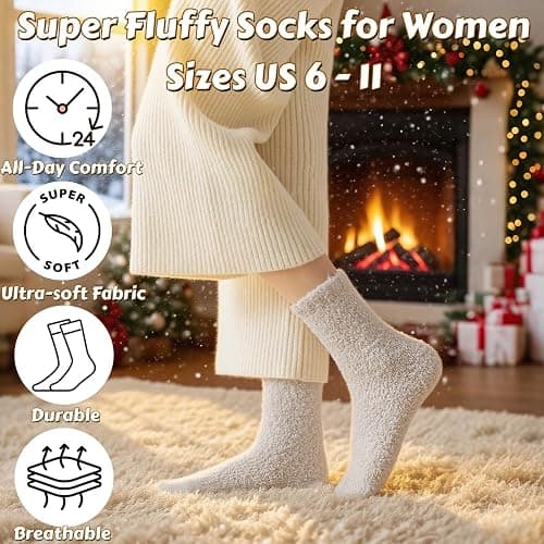 COZYOFFI Cozy Socks for Women Gifts: 3 Pairs Luxe Cloud Fuzzy Socks for Home Sleep thumbnail 4