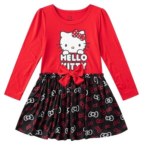 Hello Kitty Sanrio Girls 2 Pack Long Sleeve and Short Sleeve Dresses for Toddlers and Big Kids thumbnail 3