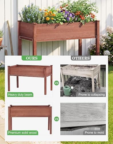 Raised Garden Bed with Legs, 48x24x30'', Outdoor Wood Elevated Planter Box, Thick Legs, w/Liner thumbnail 4
