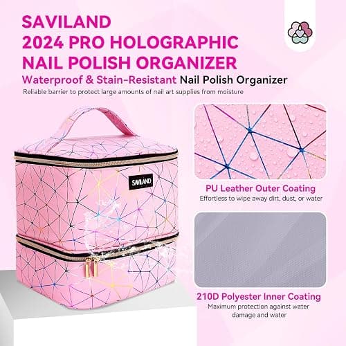 SAVILAND Nail Polish Organizer Bag: PU Leather Nail Polish Storage Organizer Holds 30 Bottles & Nail Lamp, Nail Polish Holder Travel Carrying Case Box Nail Tech Organizer Storage Bag for Nail Supplies thumbnail 5