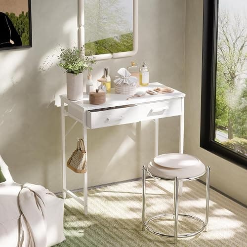 Pamray 32 Inch Small Computer Desk with 2 Drawers for Bedroom Study Writing Home Office Table for Small Spaces White thumbnail 2