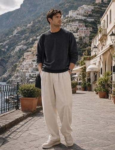 JMIERR Mens Acid Washed Cotton Crewneck Sweatshirt Long Sleeve Pullover | Ribbed Collar Cuffs, Relaxed Fit, Drop Shoulder, Y2K Streetwear Top, Vintage Casual Shirts, Fall Winter Fashion Outings thumbnail 3