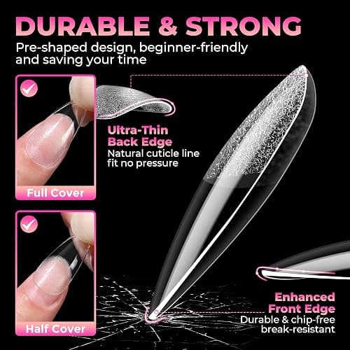 UNA GELLA 510Pcs Almond Gel Nail Tips 15 Sizes Pre-Etched Full Cover | Almond Clear Press on Nails Acrylic False No C Curve Nail Tips for Press on Nail Extensions Home DIY Salon thumbnail 3