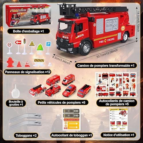 BuntWunder Gros Camion Pompier Enfant, Voiture de Pompier avec Sonore, Lumineux et éChelle Pivotante de Extensible, Construction Véhicule Jouet avec Pulvérisation d'eau, Cadeau Enfant 3 4 5 6 7 8 Ans thumbnail 4