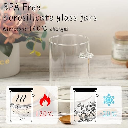 Glass Sugar Container with Spoon - 2 Pack 15oz Glass Jars with Bamboo Lid and Spoon, Bamboo Lid Storage Jar Canister for Coffee Beans, Spice, Brown Sugar, Tea, Flour, Nuts, Candy, Salts and More thumbnail 7