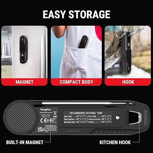 TempPro TempSwift 1 Sec Instant Read Meat Thermometer Digital | Kitchen Food Thermometer with 180° Rotating Display, IP67 Waterproof Cooking Thermometers for Deep Fry Smoker Grill BBQ thumbnail 6