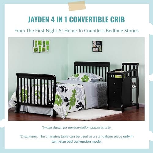Dream On Me Jayden 4‑in‑1 Mini Convertible Baby Crib & Changer with Storage, Steel Grey, Pinewood, GreenGuard Gold & JPMA, 1” Mattress Pad, 3 Mattress Heights, Converts to Mini Day & Twin-Size Bed thumbnail 7