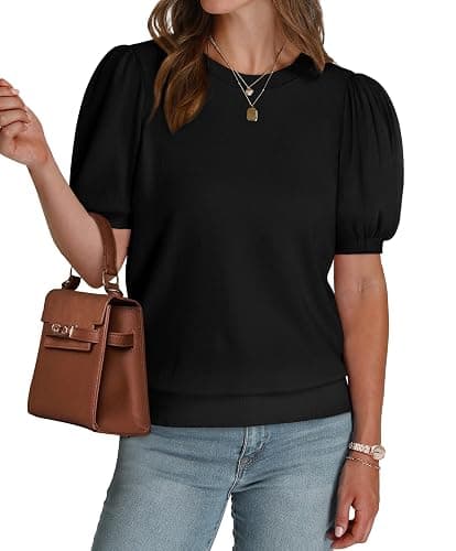 WIHOLL Women's Puff Short Sleeve Sweater 2025 Spring Summer Tops Trendy Business Casual Outfits Work Blouses Clothes thumbnail 4