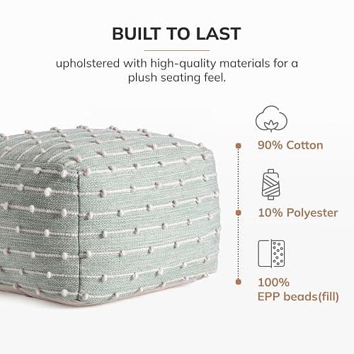 Anji Mountain 100% Handmade & Handcrafted Comfortable Home Décor Pouf Ottoman Footrest for Living Room, Bedroom, Nursery, Kidsroom, Patio Furniture - (22" x 22" x 16"- Teal,Ivory) thumbnail 4