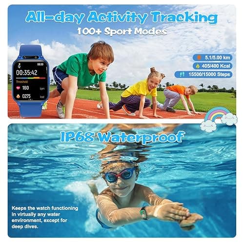 Smart Watch for Kids, 1.85" Fitness Tracker with Heart Rate, Sleep Monitor, IP68 Waterproof Smartwatches with Video Music, Pedometer, Game, NO APP/Phone, Gift for Boys Girls. (Classic, Blue) thumbnail 6