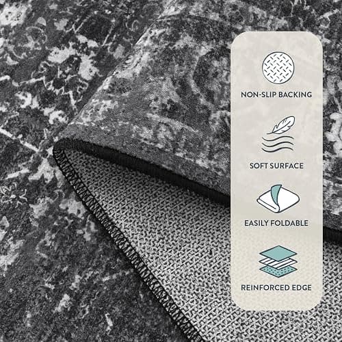 Lahome Area Rugs 9x12 Living Room Soft Large Rugs for Bedroom, Boho Black Dining Room Rug, Distressed Non Slip Low Pile Carpet for Indoor Home Office(9'x12', Black/Grey) thumbnail 6
