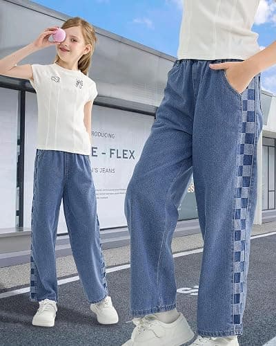 Rolanko Girls Jeans Denim Elastic Wasit Wide Leg Baggy Pants Kids Clothes 4-14 Years thumbnail 3