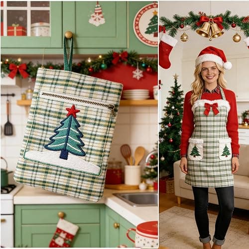 NEUJUS Baumwollstoff 50 x 50 cm Stoffpaket – Patchwork Stoffe Paket zum Nähen & Quilten, DIY Stoffreste Baumwollstoffe Meterware, Stoff Quadrate verschiedene Muster (10 Vintage-Weihnachtsraster) thumbnail 3
