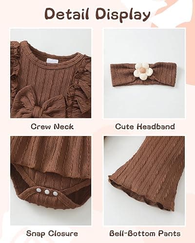Newborn Baby Girl Clothes Fall Winter Infant Girl Outfits Preemie Girls Bell Bottoms Pants Set Cute Headband thumbnail 5