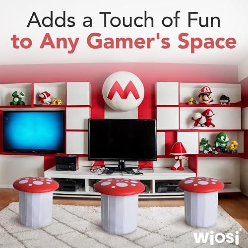 Wiosi Cute Mushroom Ottoman Stool for Boys & Girls - Multipurpose Storage Ottoman for Toys & Clothes - Small Ottoman Foot Stool for Bedroom - Mushroom Decor Chair - Round Storage Ottoman thumbnail 6