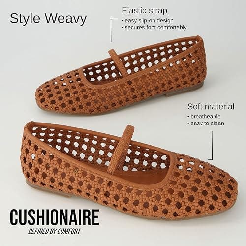 CUSHIONAIRE Weavy Squared Toe Woven Ballet Flats Shoes for Women with Memory Foam | Comfortable Mary Jane Flats for Women with Breathable Mesh Design | Wide Widths Available thumbnail 2