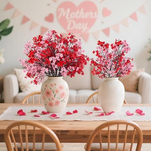 HIAGROW 8Pcs Babys Breath Fake Artificial Flowers, Real Touch Red Pink Mix and Match Plants Silk Flowers for Vase Home Office Wedding Valentine's Day Indoor Outdoor Centerpiece Table Party Decoration thumbnail 4