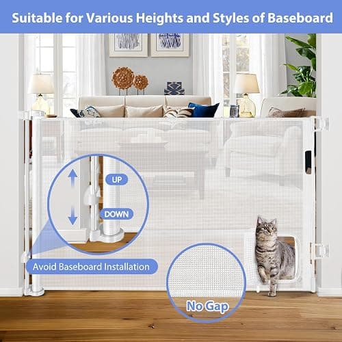 Retractable Baby Gate with Cat Door 55" Wide Retractable Baby Gate for Stairs Mesh Baby Gate with Pet Door Retractable Dog Gate for The House Retractable Pet Gate with Door Safety Gates for Toddlers thumbnail 7