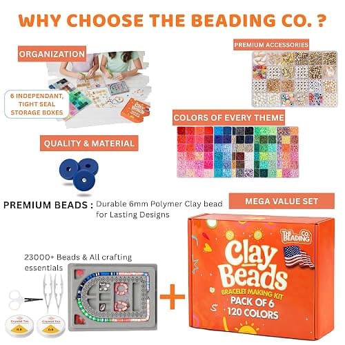 23000+ Clay Beads Bracelet Making Kit for Girls-120 Colors 6 boxes, Polymer Heishi Beads for Jewelry Making Kit, Charms for Bracelets,Bead Board Arts and Crafts Gifts for kids Fun Crafts for adults thumbnail 7