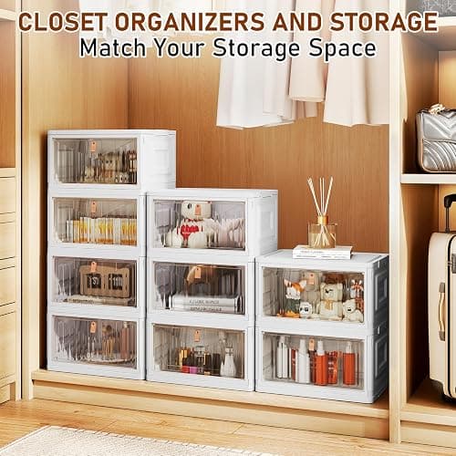 Wise Oannes Closet Organizers and storage, Storage cabinet with Wheels | Stackable Storage Bins with Wheels，Collapsible and Folds flat design to saves space, , Great for home, office, or garage thumbnail 5