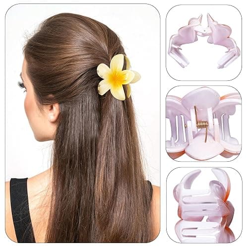 6Pcs Hawaiian Flower Hair Clip，Strong hair clips，Plumeria claw clips，Hibiscus hair accessories，Flower Hair Clips，Clips for Wedding Party Beach Decoration Headwear（multicolor） thumbnail 3