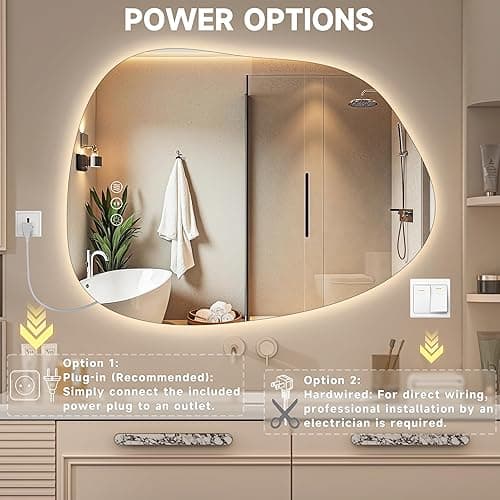 Hasipu Irregular Bathroom Vanity Mirror - 25"x19" LED Asymmetrica Mirror with Lights, Abstract Bathroom Mirrors with Backlit, Anti Fog, Memory Function，3 Colors and Dimmable Light,Horizontal/Vertical thumbnail 6