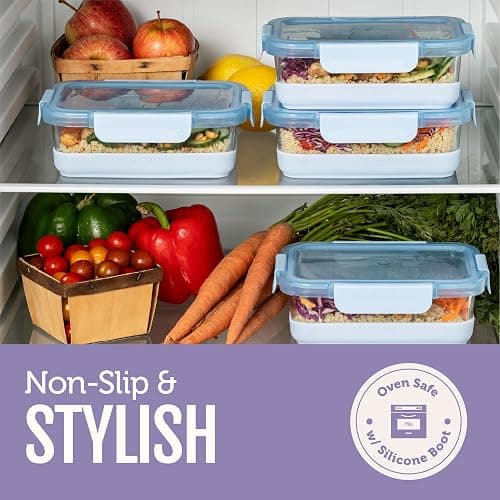 Ello Duraglass Refresh 3.4 Cup Meal Prep Sets 10Pc, 5 Pack Set- Glass Food Storage Container with Silicone Boot and Airtight BPA-Free Plastic Lids, Dishwasher, Microwave and Freezer Safe,Everest thumbnail 6