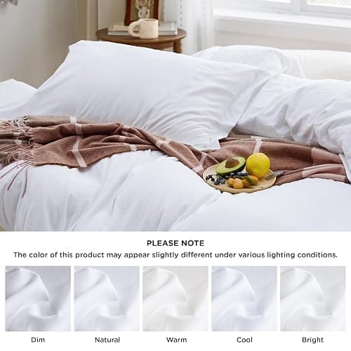 Bedsure Bright White Duvet Cover King Size - 3 Pieces Prewashed Cotton-Like Extra Soft Bedding Set, Includes 1 Duvet Cover 104x90 Inches with Zipper Closure & 2 Pillow Shams, Comforter Not Included thumbnail 6