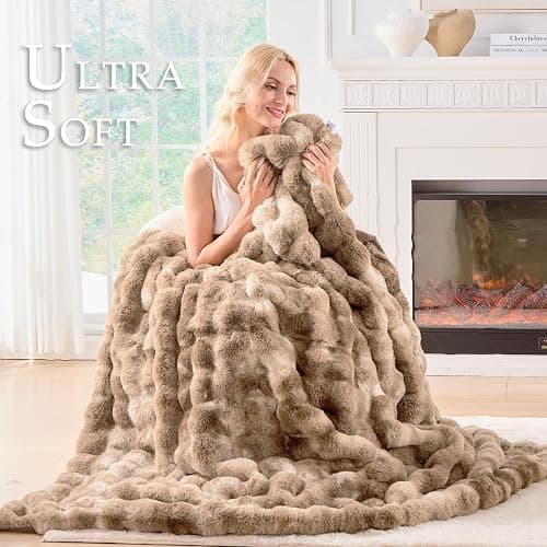 BENVWE Fluffy Faux Fur Throw Blanket for Couch - Soft, Plush, Thick, Cozy, Fuzzy Luxury Minky Bubble Blanket for Home Living Room Decor, Gifts for Women, Tie-dye Brown, 51" x 63", 1100GSM thumbnail 3