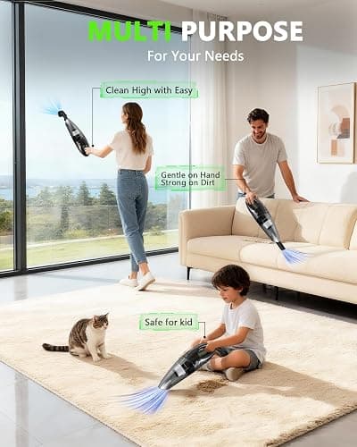 Handheld Vacuum Cordless, Rechargeable Car Vacuum Cleaner with Multiple Attachments, Portable Hand Held Vacuum Suction Power, Mini Vacuum for Car, Home, Pet Hair, Office, Desk, Keyboards Black Silver thumbnail 6