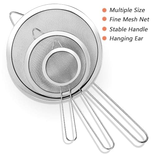 3Pcs Super Wire Extra Fine Mesh Strainer with Handle, Small Medium Large Size Sifter Metal Strainer Set, Stainless Steel Sieve Fine Mesh Strainers for Kitchen Rice Juice Quinoa Food Flour Baking YLYL thumbnail 6