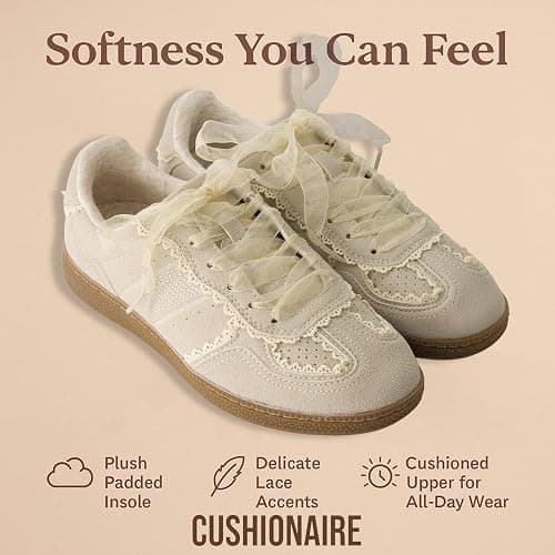 CUSHIONAIRE Belinda Women’s Lace Detail Casual Sneakers – Elegant Ribbon Lace-Up Shoes with Memory Foam thumbnail 4