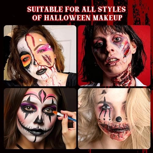 Halloween SFX Makeup Kit 24pcs for Adults Zombie Vampire Cosplay | 3 Kinds of Fake Blood+Scar Wax+Oil Face Paint Kit, Setting Powder, Brushes, Sponges, Professional Special Effects Makeup Kit thumbnail 7