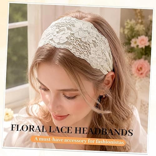 CWJCYTNSN Floral Lace Headbands for Women,Elegant Thin Stretchy 3 Pcs | Thin Lace, Breathable & Cool for Summer. Vintage Style Matches Casual, Boho, Retro. Non-Slip Wide Band. Handmade Gift thumbnail 4