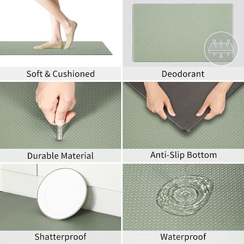 AUTODECO Kitchen Mats and Rugs Set of 2 - Cushioned Anti-Fatigue Kitchen Rug for Floor Washable 17"x29" +17"x59", Light Green thumbnail 3
