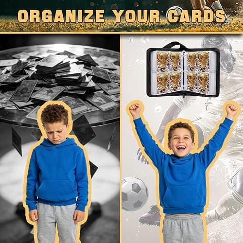 Soccer Card Binder 4 Pocket,Trading Card Binder Fits 440 Cards with 55 Removable Sleeves,Binder Collection Booklet with Zipper, PU Portable Card Holder for Soccerl Fans World Cup thumbnail 4