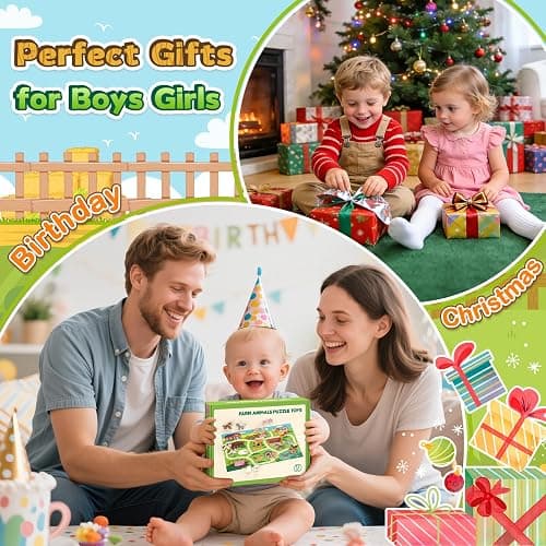 Kimzom Toys for 1 2 3 Year old Boys Girls, Montessori Matching Puzzles Games Wooden Farm Animal Toys for Toddlers, Birthday Gift Presents for 18 Months Plus Baby Puzzles with Snap Fasteners thumbnail 5