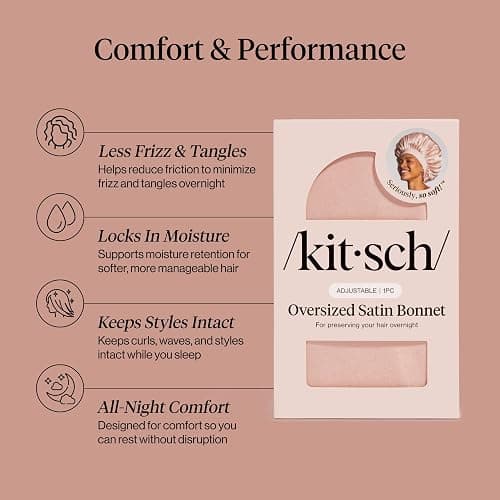 Kitsch XL Satin Bonnet for Sleeping - Blush | Softer Than Silk Bonnet For Sleeping Women - Secure Fit, Adjustable & Prevents Breakage Hair Bonnet For Sleeping thumbnail 3