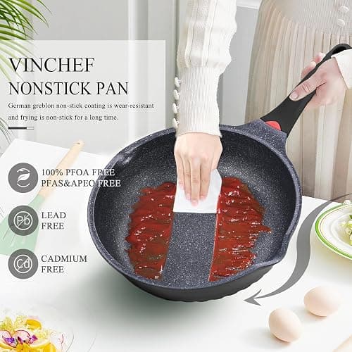 Vinchef New Handle Update 11In/5Qt Aluminum Nonstick Deep Frying Pan with Lid and Heat Indicator, Anti Scratch and Anti Stain Deep Saute Pan, Induction Compatible thumbnail 6